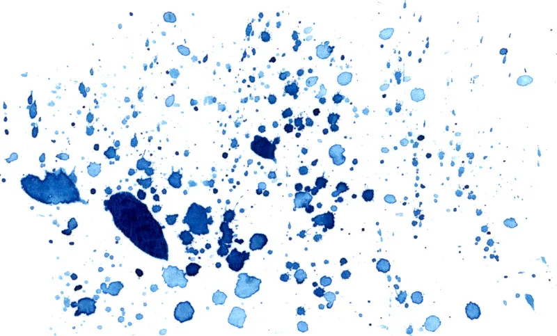 A fine spatter of bright phthalo turquoise watercolor on white