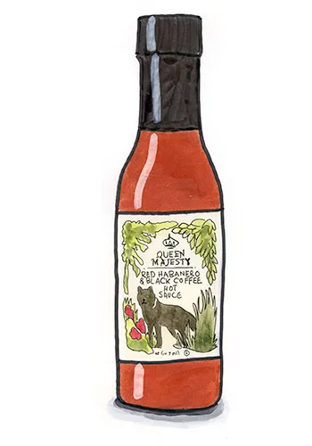 Sketch by Erik Gauger of Queen Majesty Red Habanero and Black Coffee Hot Sauce