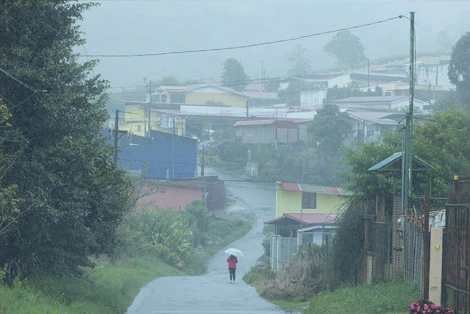 Río Guayabo river road in Costa Rica with dense tropical vegetation