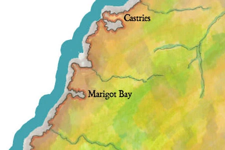 Handpainted map of Saint Lucia