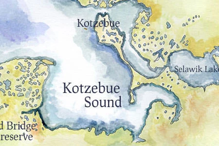 Handpainted map of Alaska's Seward Peninsula