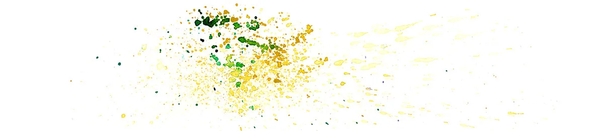 Watercolor splatter abstraction of a Slipknot jam, a small burst of green and gold spatter fading to pale yellow.