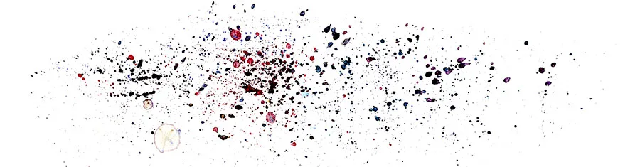 Watercolor splatter abstraction of a To Lay Me Down jam, a cloud of black, magenta and navy specks.