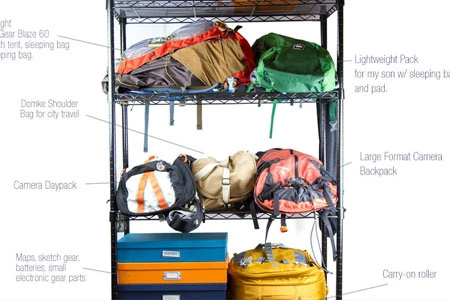Organized travel gear shelf
