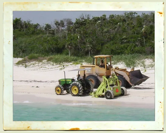 Construction Equipment is photographed on July 29 on the Atlantic-facing beaches, despite a work stop order from the Privy Council in England