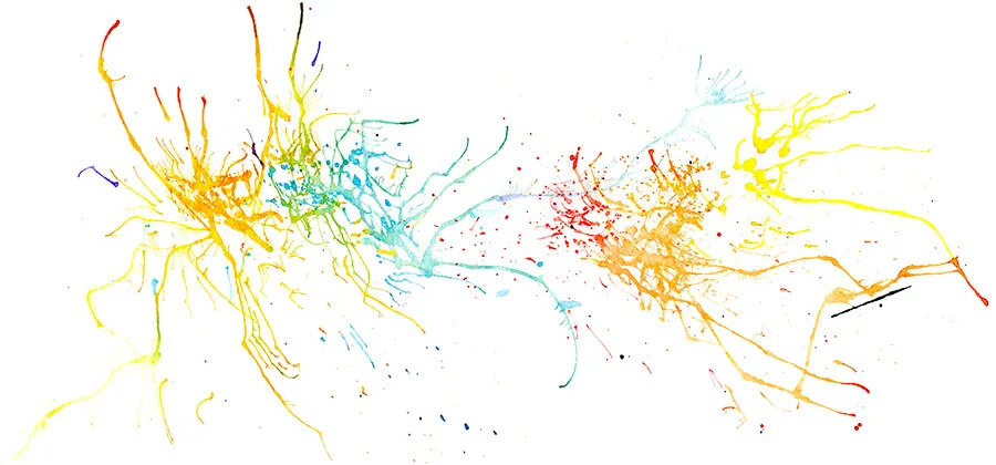 Ink spatter painting of Phish's Tweezer into Izabella into Twist into Piper, Auburn Hills, December 6, 1997