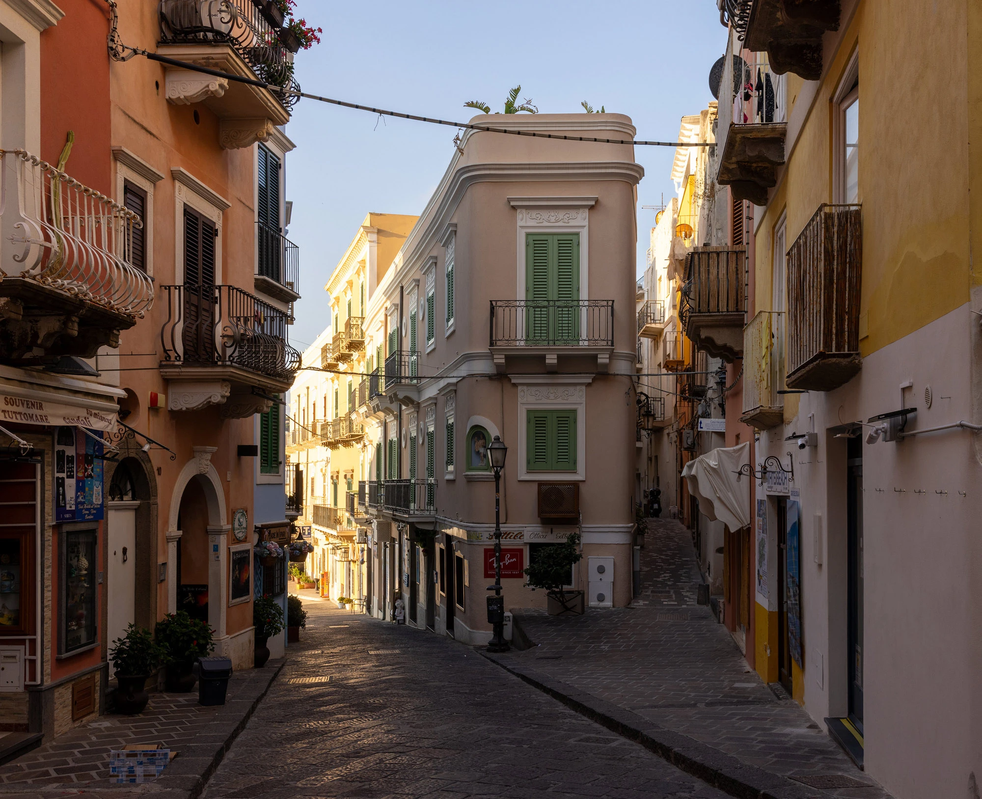 Via Garibaldi in Lipari town, a narrow street named for the general Interdonato followed, Aeolian Islands.