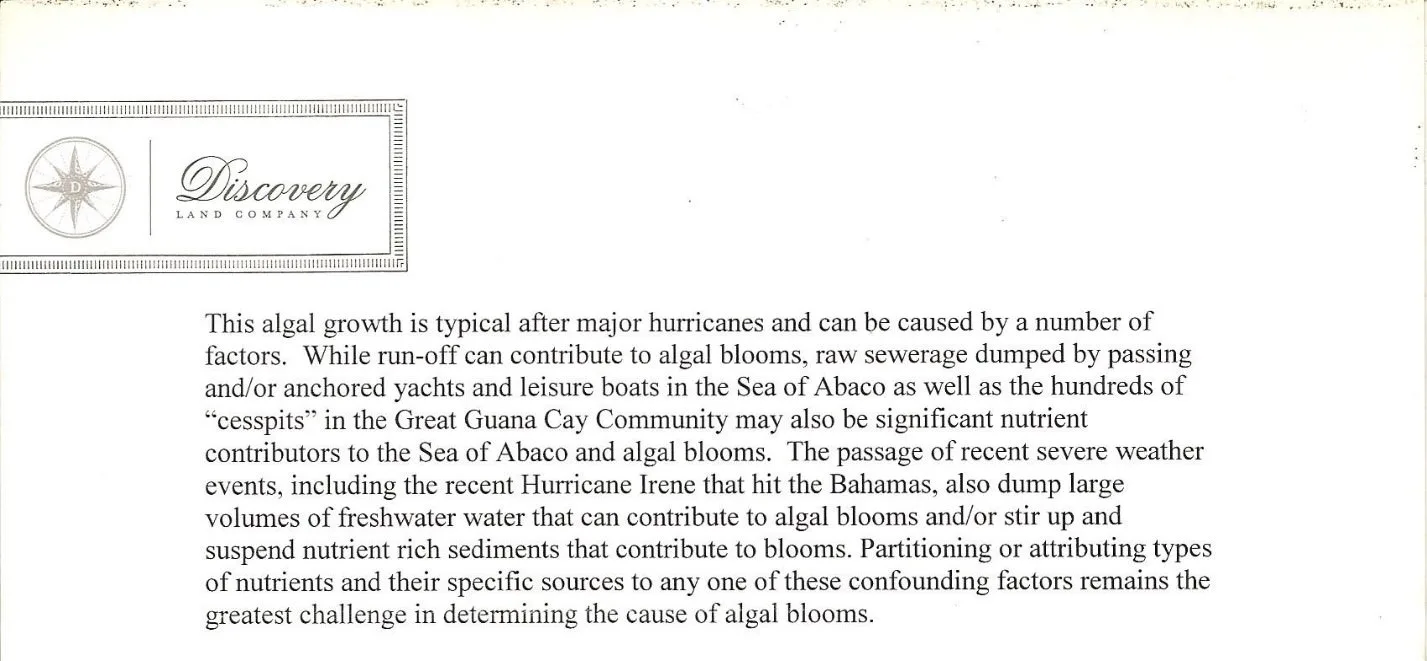 Bakers Bay Explanation of Algal Growth