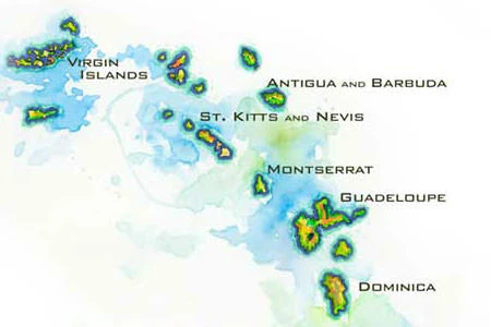 Handpainted map of the West Indies