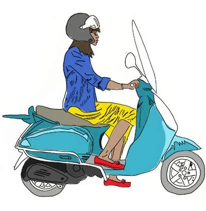 Woman on Moped in Paris Sketch