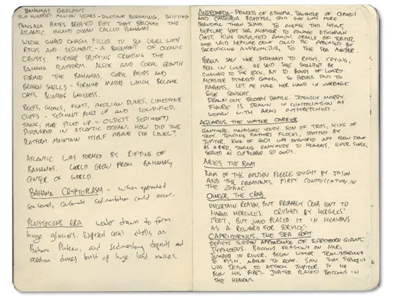 A page from a hand-drawn Abaco moleskine travel journal
